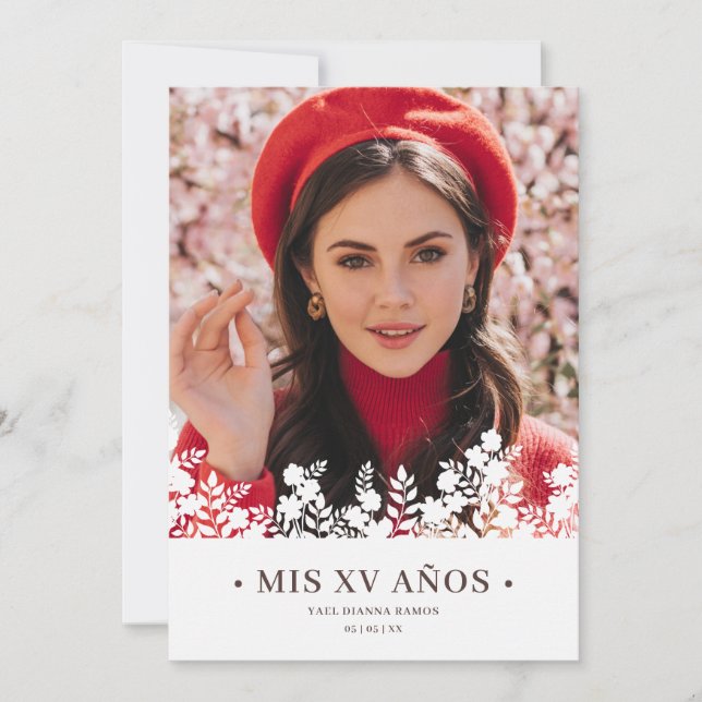 Floral Frame Elegant Spanish Photo Quinceañera (Front)