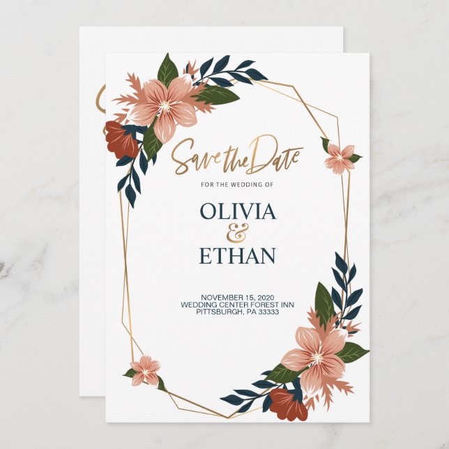 Floral Frame Elegant Wedding Invitation Template (Front/Back)