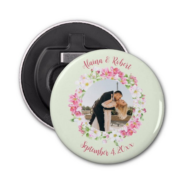 Floral Frame Favorite Photo with Personalized Text Bottle Opener (Front)
