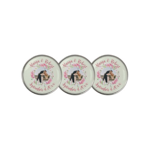 Floral Frame Favorite Photo with Personalized Text Golf Ball Marker