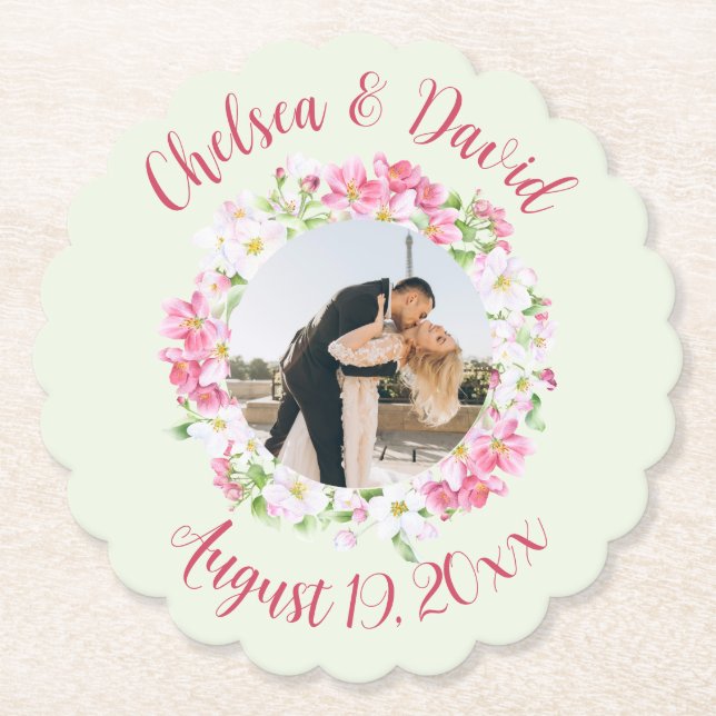 Floral Frame Favorite Photo with Personalized Text Paper Coaster (Front)