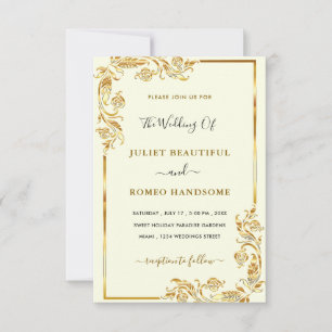 Floral Frame Gold Wedding Invitation Template