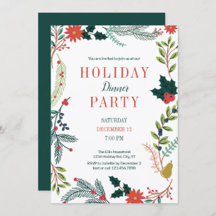 Floral Frame Holiday Dinner Party Invitation