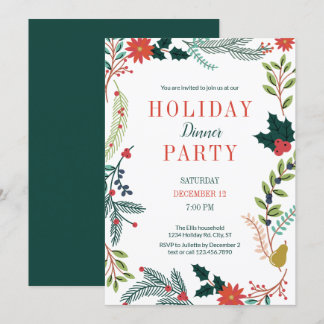 Floral Frame Holiday Dinner Party Invitation