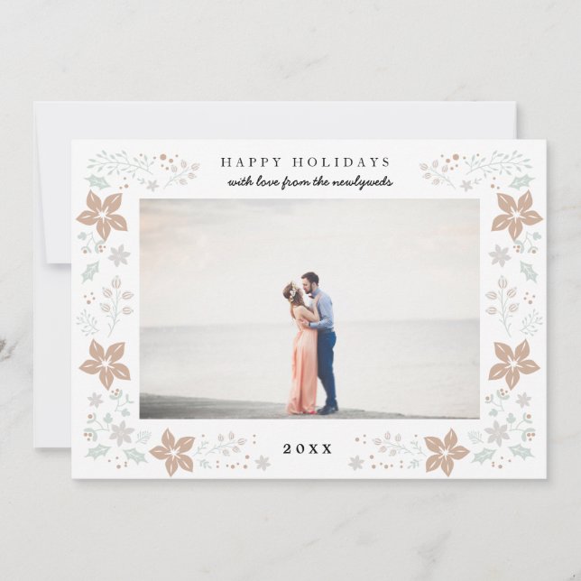 Floral Frame Holiday Photo Card in Gold (Front)