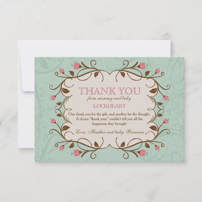Floral Frame in Pink Thank You Card (Front)