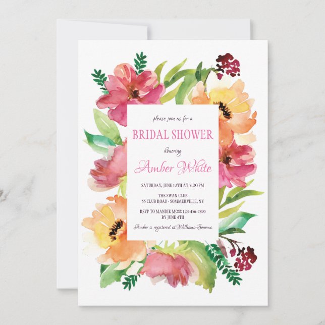 Floral Frame in Watercolor Invitation (Front)