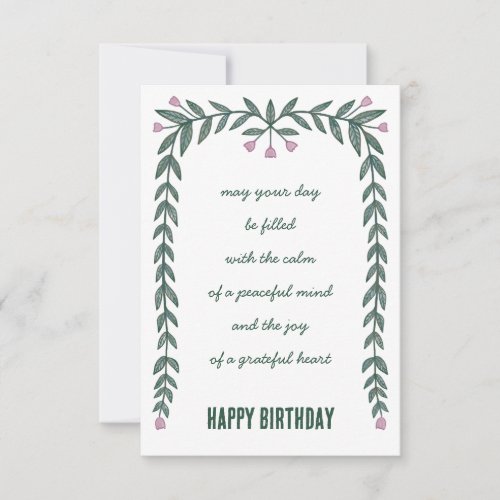 Floral Frame Inspirational Mindful Happy Birthday  Card