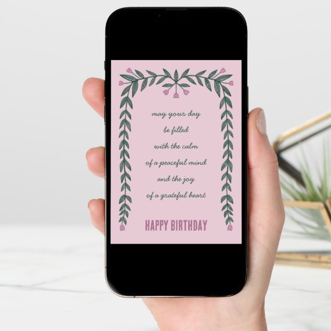 Floral Frame Inspirational Mindful Happy Birthday  Card (Front Digital)