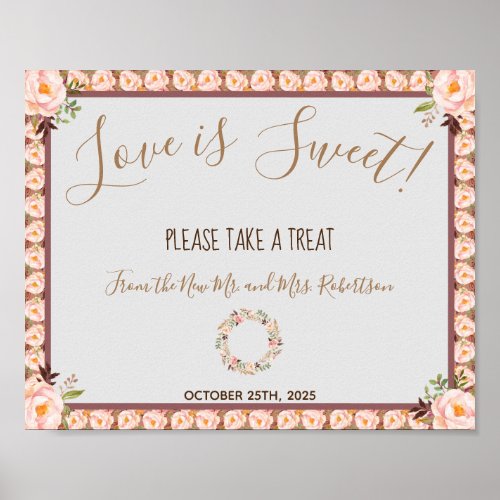 Floral Frame Love is Sweet Bridal Shower Wedding Poster