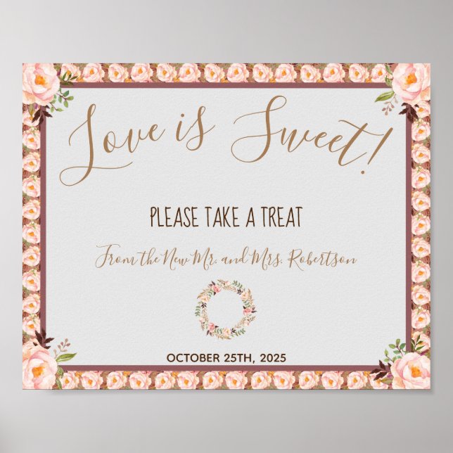 Floral Frame Love is Sweet Bridal Shower Wedding Poster (Front)