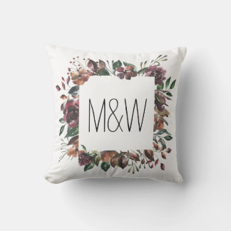 Floral Frame Monogram Throw Pillow