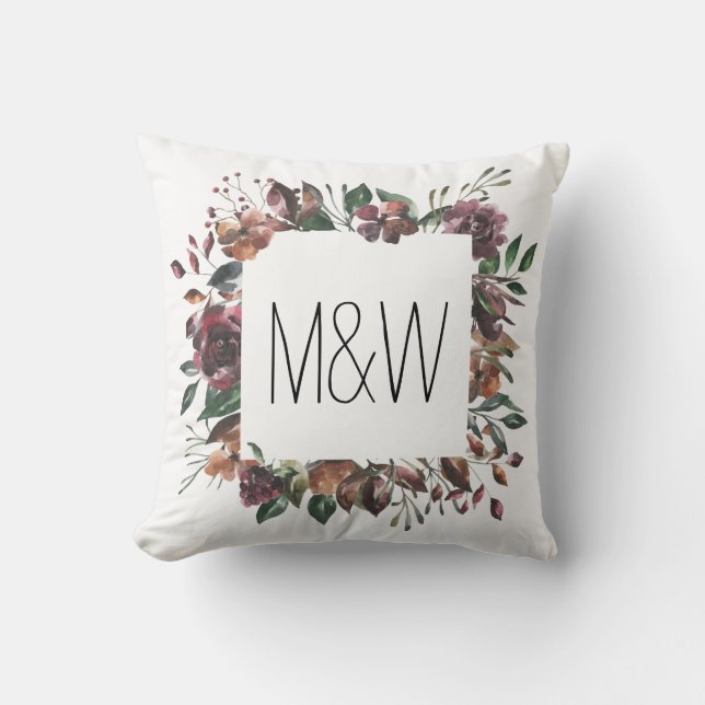 Floral Frame Monogram Throw Pillow (Front)