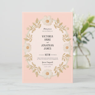 Floral Frame Peach Photo Wedding Invitation