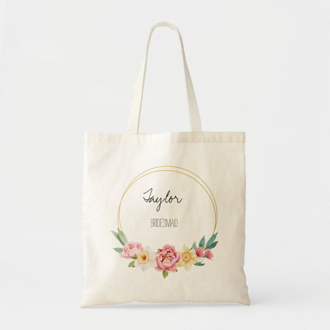 Floral Frame Personalized Bridesmaid Tote Bag (Front)