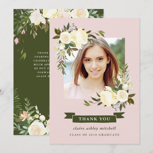 Floral Frame | Photo Graduation Thank You Invitation (Front/Back)