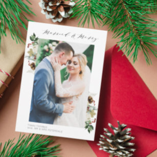 floral frame photo holiday wedding announcement