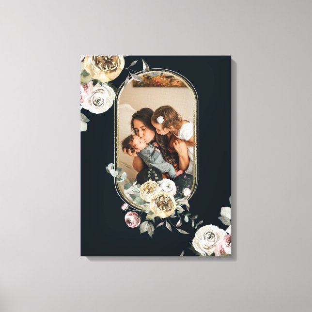 Floral Frame Photo Personalized Canvas Print (Front)