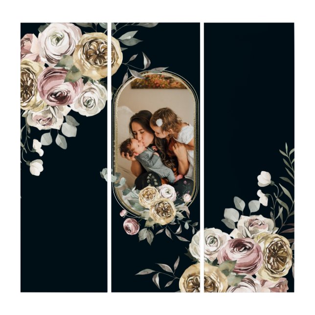 Floral Frame Photo Personalized Triptych (Front)