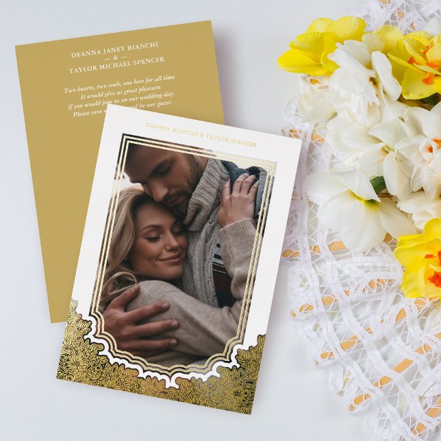 Floral Frame Photo Wedding Botanical Branches Foil Invitation (Creator Uploaded)