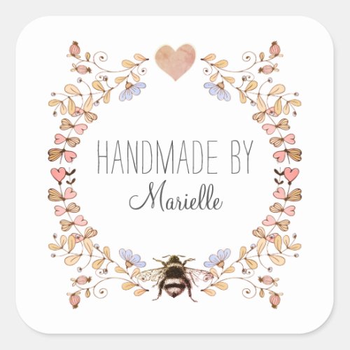 Floral Frame Pink Handmade Personalized Square Sticker