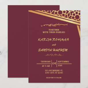 Floral Frame Plum and Gold Islamic Muslim Wedding  Invitation