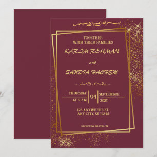 Floral Frame Plum and Gold Islamic Muslim Wedding  Invitation
