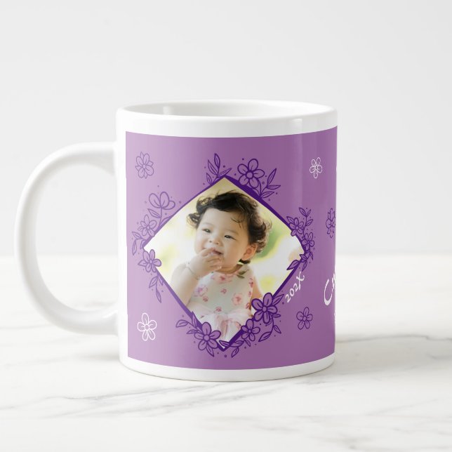 Floral Frame Purple & White Jumbo Mug (Left)