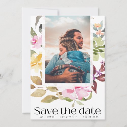 Floral Frame QR Code Elegant Simple Photo Text Save The Date