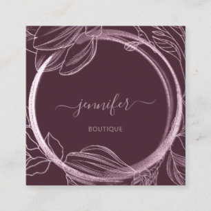 Floral Frame QR Code Logo Berry Marsala Royal Square Business Card