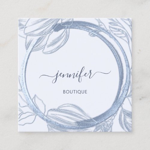 Floral Frame QR Code Logo Blue Pastel Online Shop Square Business Card