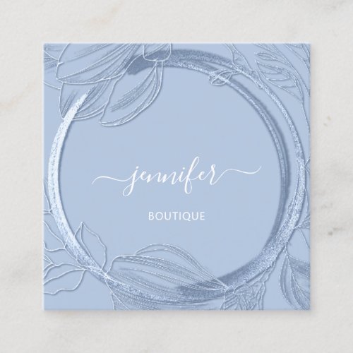 Floral Frame QR Code Logo Blue Pastel Royal  Square Business Card