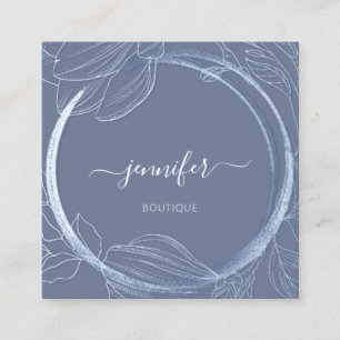 Floral Frame QR Code Logo Blue Smoky Royal Square Business Card