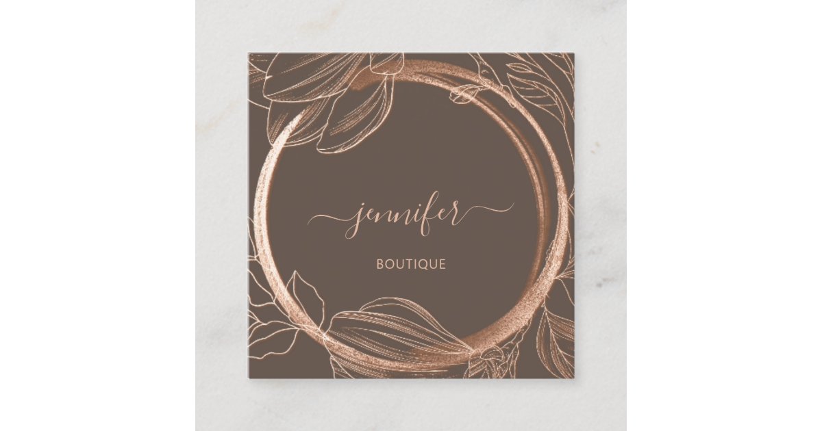 Floral Frame QR Code Logo Brown Rose Gold Peach Square Business Card ...