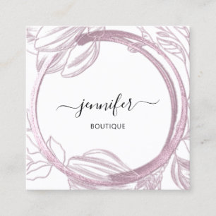 Floral Frame QR Code Logo Garden Pink white Square Business Card