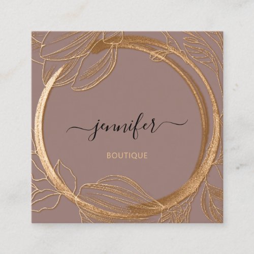 Floral Frame QR Code Logo Rose Gold Royal    Square Business Card