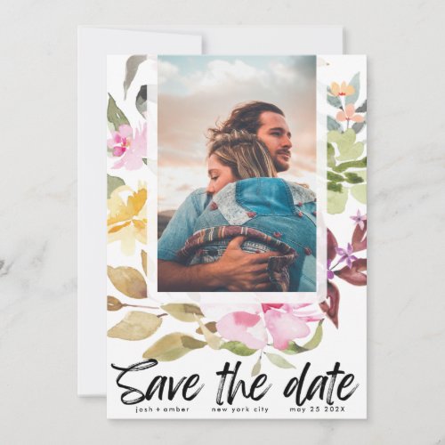Floral Frame QR Code Modern Simple Photo Text Save The Date