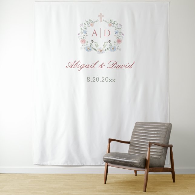 Floral Frame Religious Wedding Monograms Backdrop (In Situ)