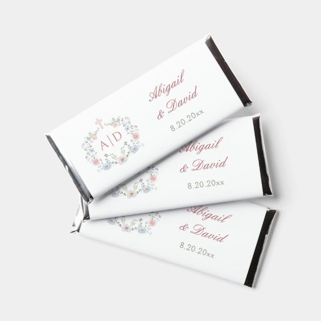 Floral Frame Religious Wedding Monograms Hershey Bar Favors (Front)