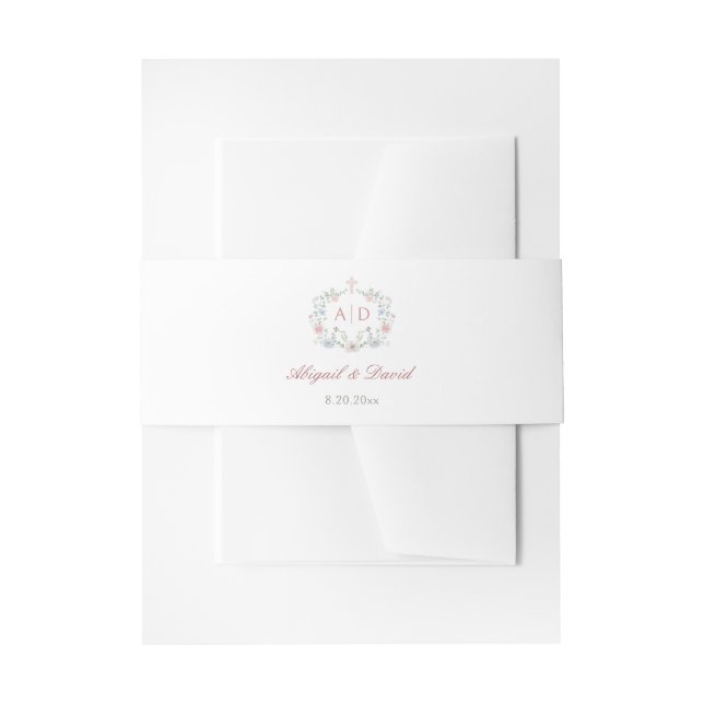 Floral Frame Religious Wedding Monograms Invitation Belly Band (Front Example)