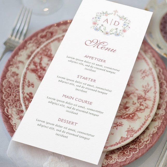 Floral Frame Religious Wedding Monograms Menu (Creator Uploaded)