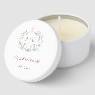 Floral Frame Religious Wedding Monograms Mini Candle Favors