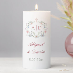 Floral Frame Religious Wedding Monograms Pillar Candle