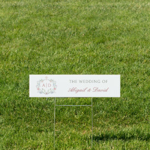 Floral Frame Religious Wedding Monograms Sign