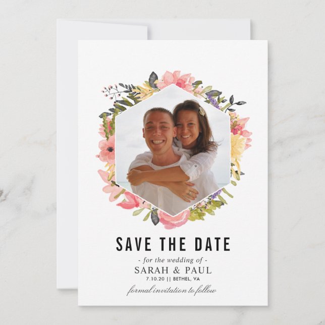 Floral Frame Save the Date Card (Front)