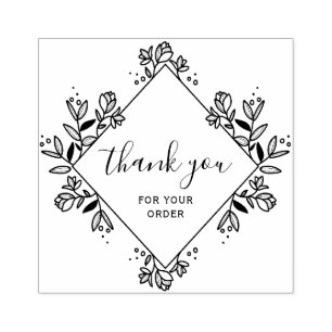 floral frame script thank you rubber stamp