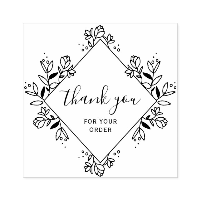floral frame script thank you rubber stamp (Imprint)