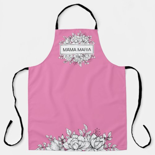 FLORAL FRAME UNISEX Pink All_Over Print Apron