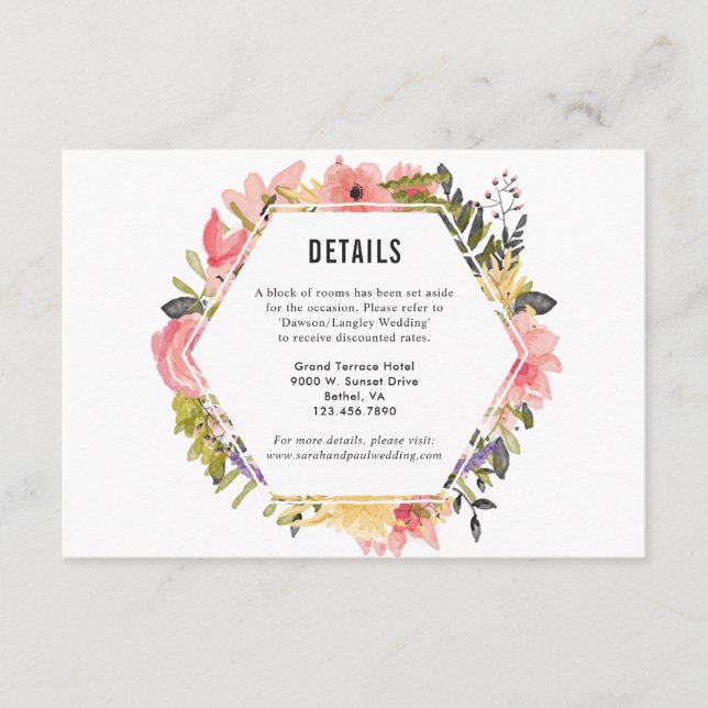Floral Frame Wedding Details/Information Enclosure Card (Front)