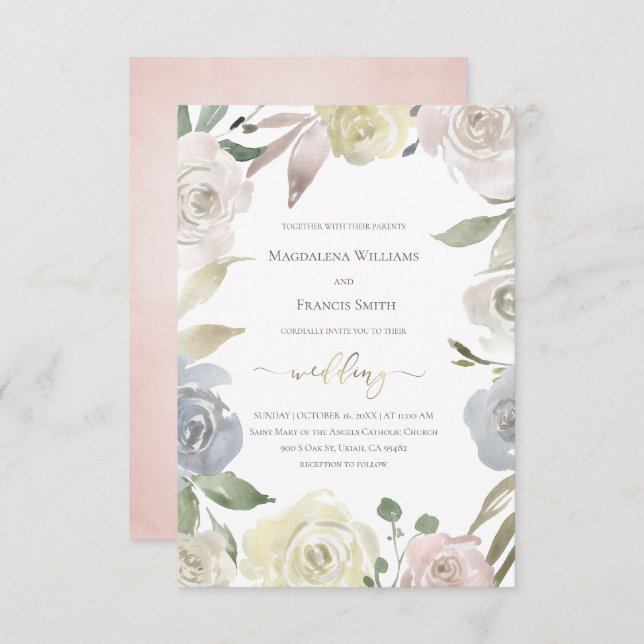 floral frame wedding Invitation (Front/Back)